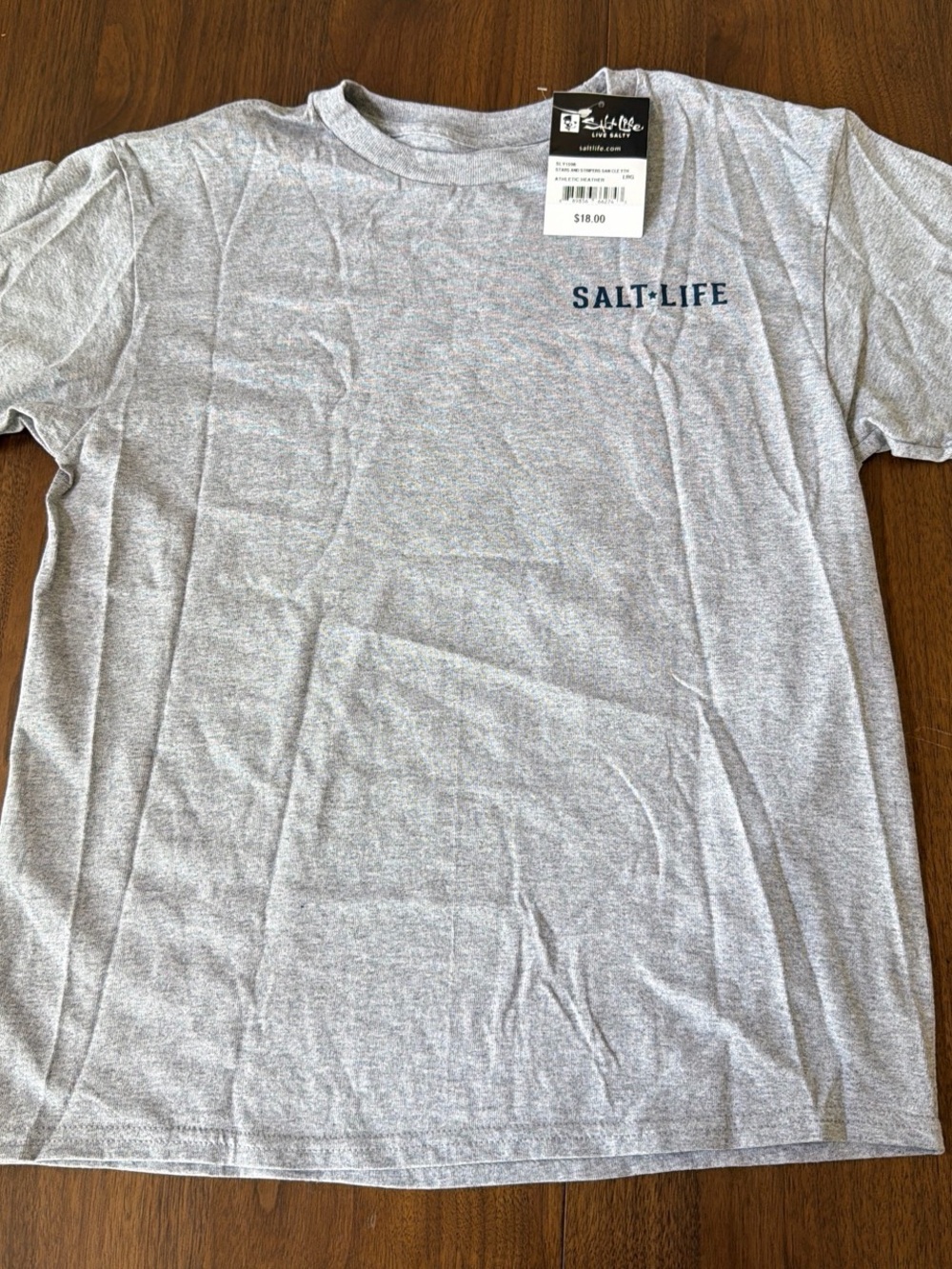 Salt Life Gray Tee with Navy 'SALT·LIFE' Chest Logo